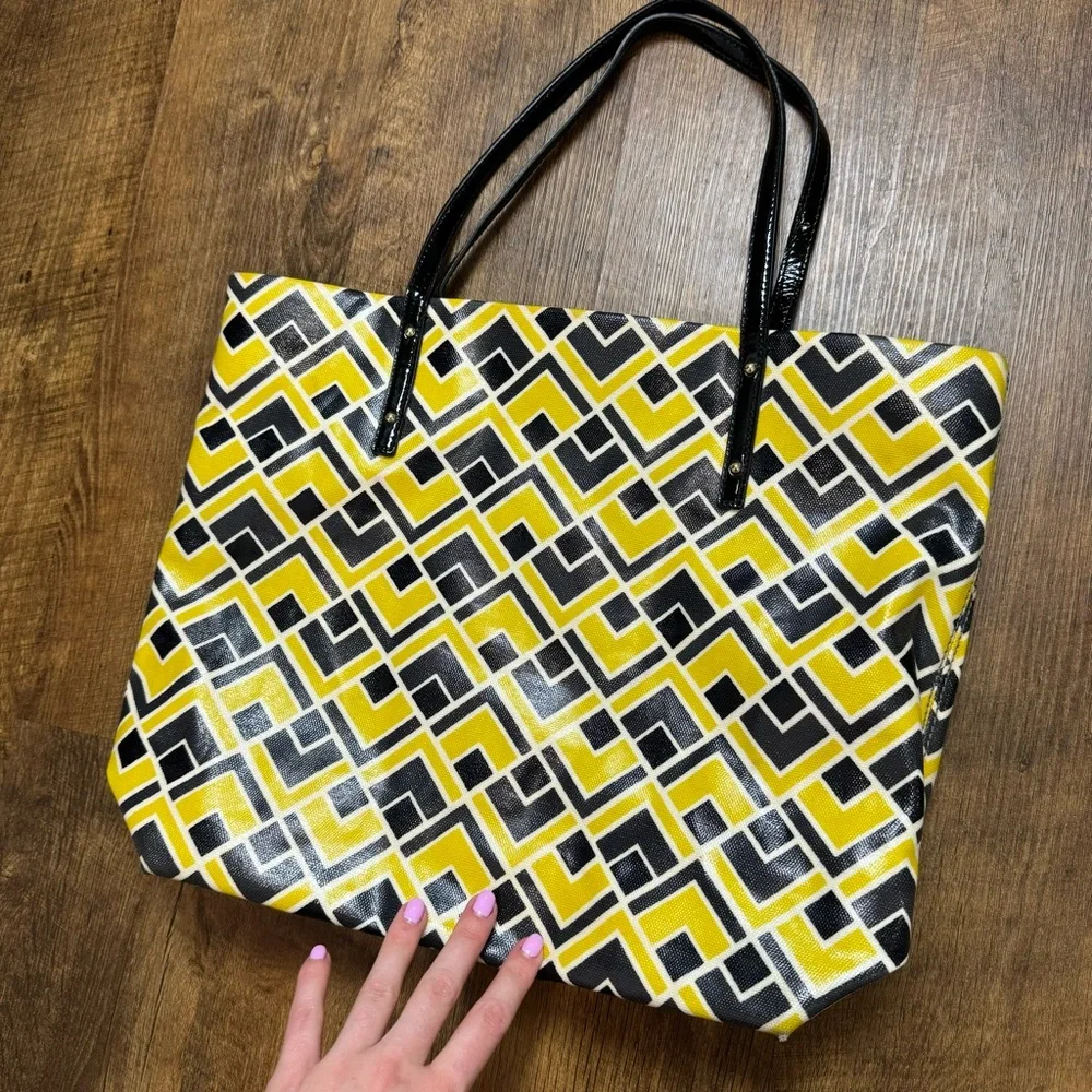 Kate Spade Bon Shopper Tote Flicker Fabric Yellow Black Print Shoulder Bag